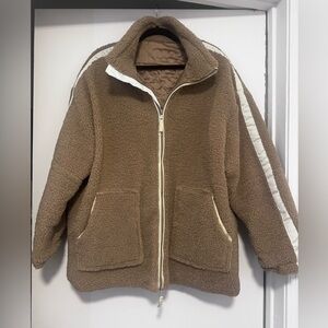 Cozy Brown Sherpa Jacket with White Accents